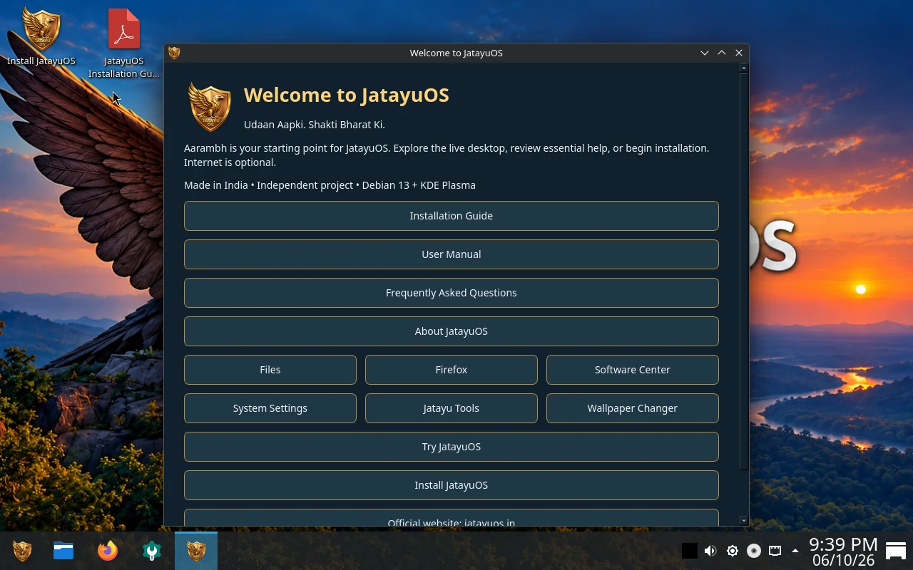 JatayuOS installation: Try the live desktop