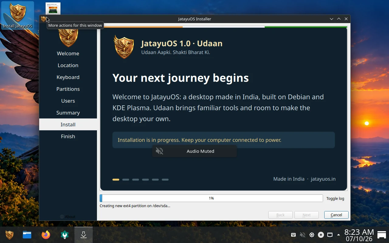 JatayuOS installation: Wait for installation