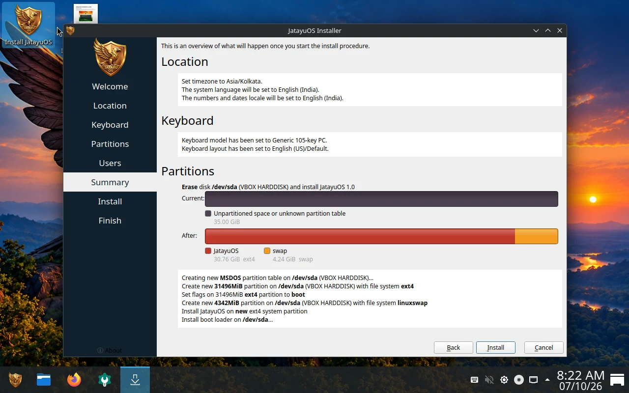 JatayuOS installation: Review every change
