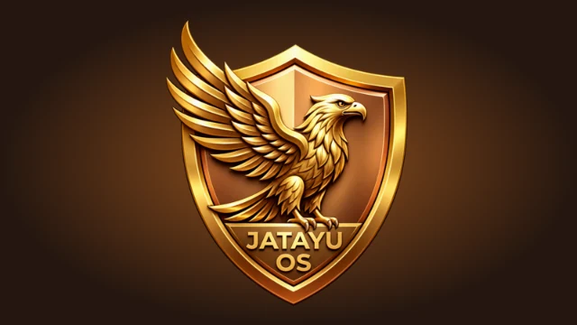 Golden JatayuOS eagle shield on a warm dark background