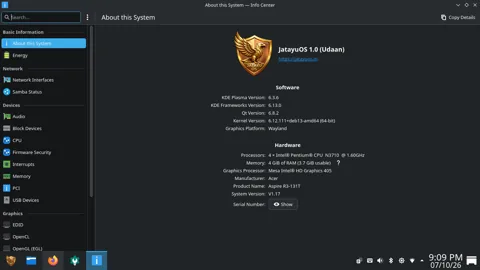 System Information in JatayuOS 1.0 Udaan